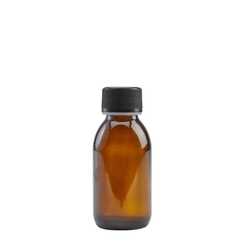 100ml Amber Syrup Btl & 28mm Black Nera T/T