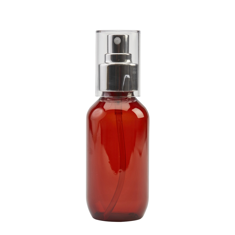 100ml Amber Prem PETG Btl & 24mm Silver Cos Mist Clear O/C