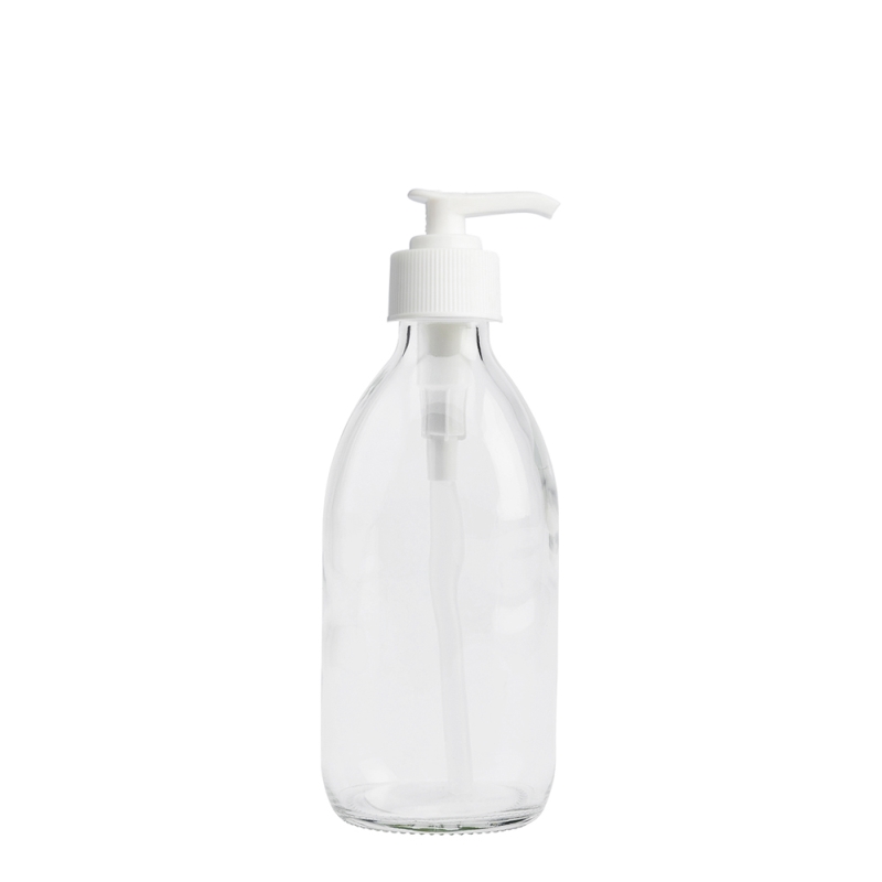 300ml Clear Syrup Btl & 28mm White Ribbed Lotion