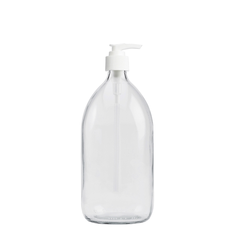 1000ml Clear Syrup Btl & 28mm White Ribbed Lotion