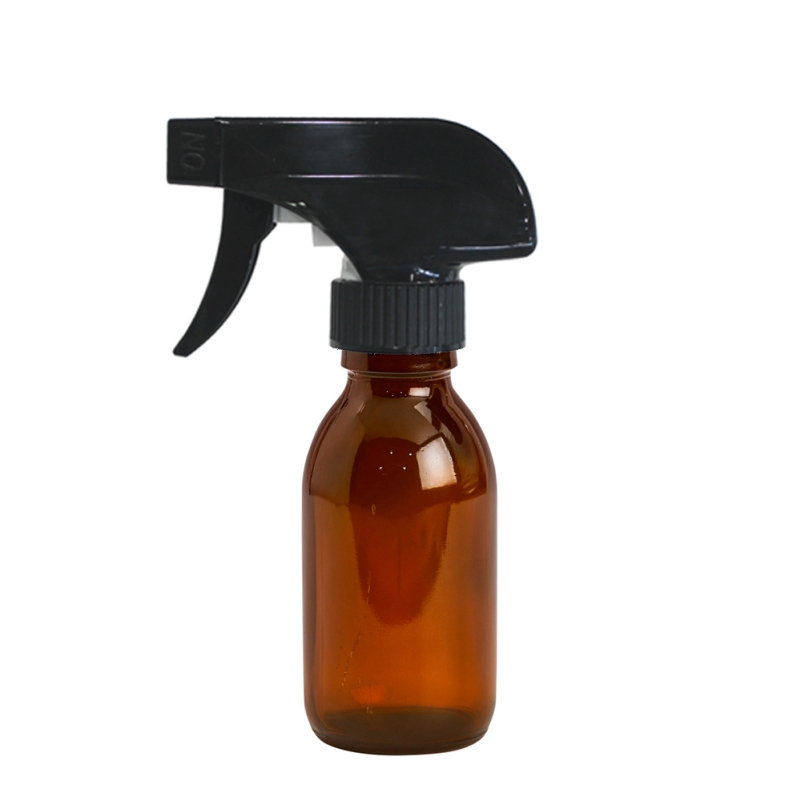 100ml Amber Syrup Btl & 28mm Shiny Black Trigger Spray