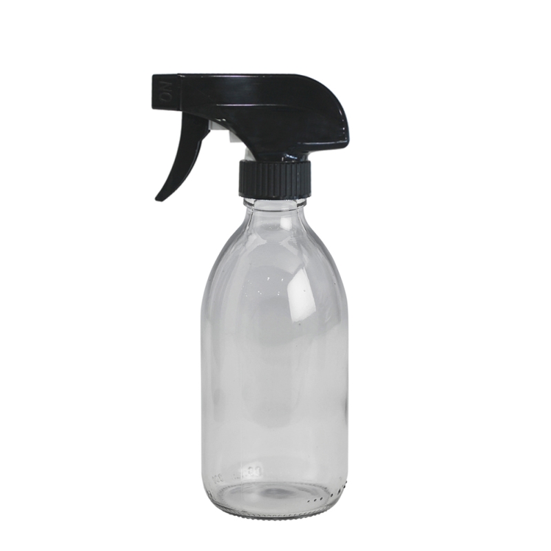 300ml Clear Syrup Btl & 28mm Shiny Black Trigger Spray