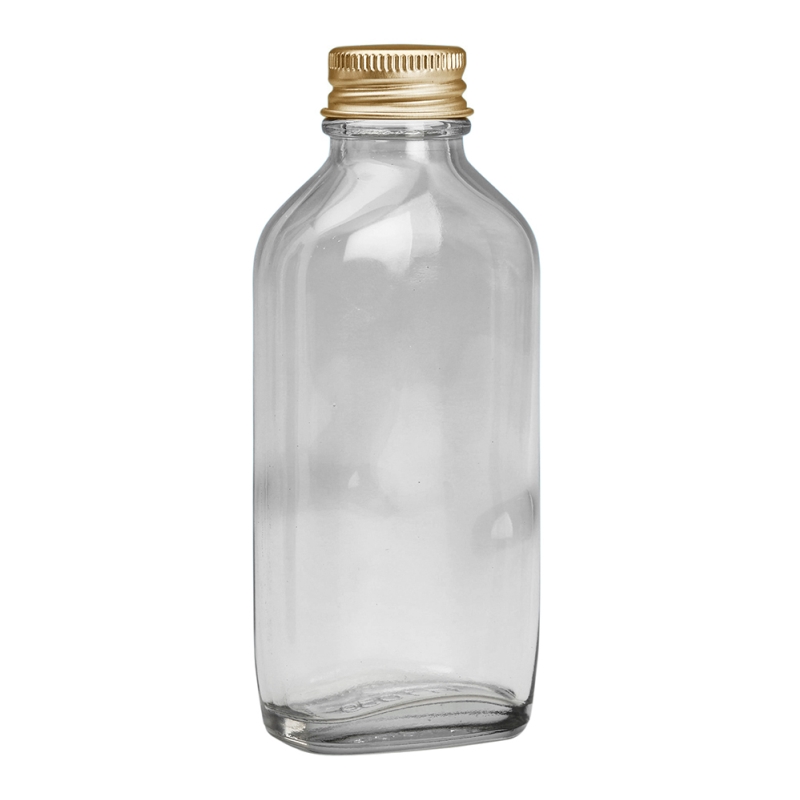 100ml Clear Flat Oval Btl & 24mm Gold Alum Wad Cap