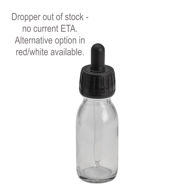 50ml Clear Syrup Btl & 28mm Black Dropper