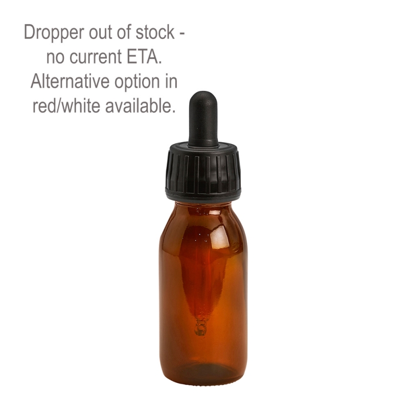 50ml Amber Syrup Btl & 28mm Black Dropper