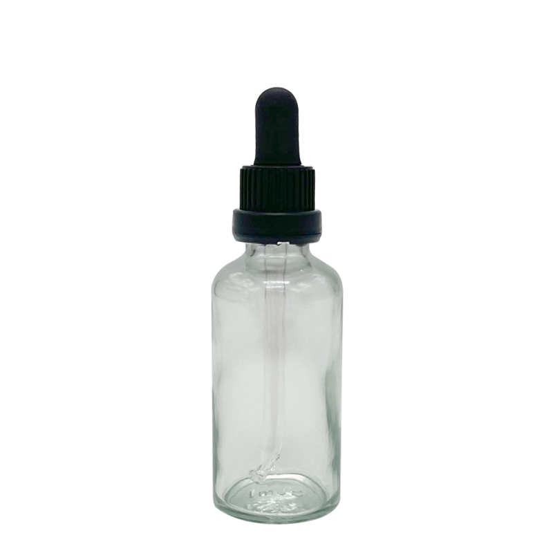 50ml Clear Drip Btl & 18mm Blk T/T Dropper (oviii)