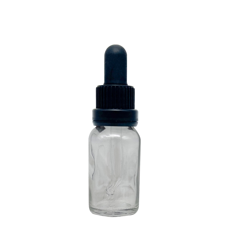 15ml Clear Drip Btl & 18mm Black T/T Dropper (oviii)