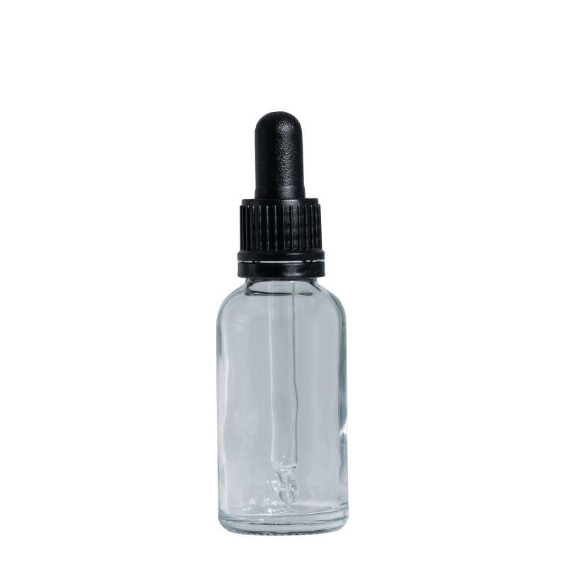 30ml Clear Drip Btl & 18mm Black T/T Dropper (oviii)