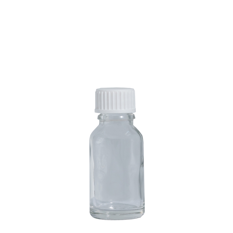 15ml Clear Drip Btl & 18mm White Foam Wad Cap